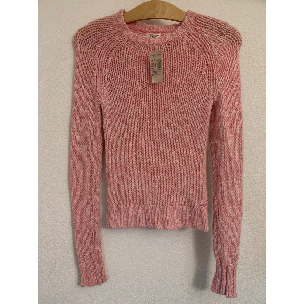 American Eagle Sheer Angora Wool Blend Knit Sweater Pink Small NWT‎